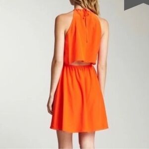 Rebecca Taylor Halter Mini Dress Bright Red Orange 2 Strappy Keyhole Neckline